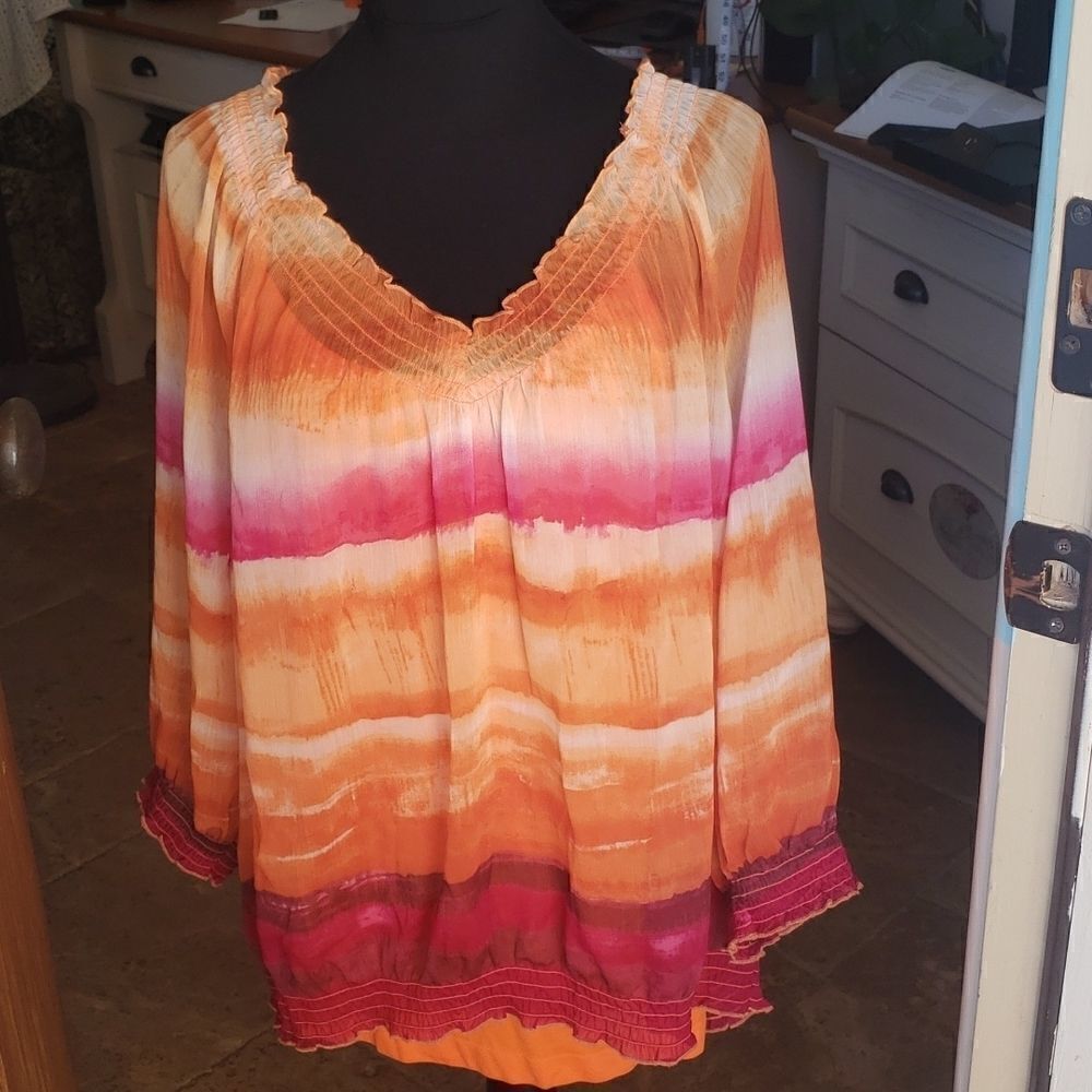 Bright colored Chicos sheer tunic size large